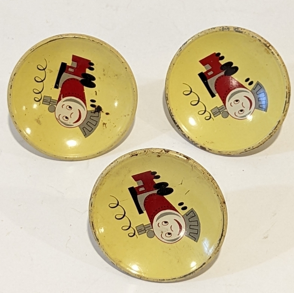 Vintage Amerock Story Book Yellow Choo Choo Train Metal Drawer Knobs Pulls